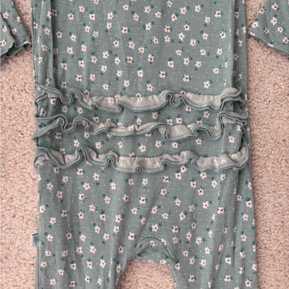 Posh Peanut Teal Floral Kids Long Sleeve Romper - Picture 7 of 11